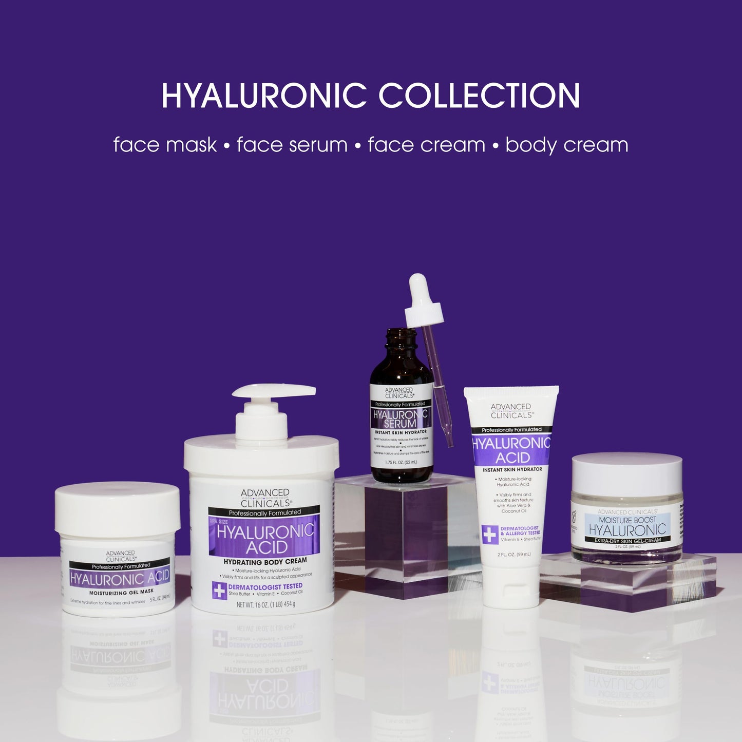 Advanced Clinicals Hyaluronic Acid Face Gel Cream + Body Cream 2pc Hydration Set