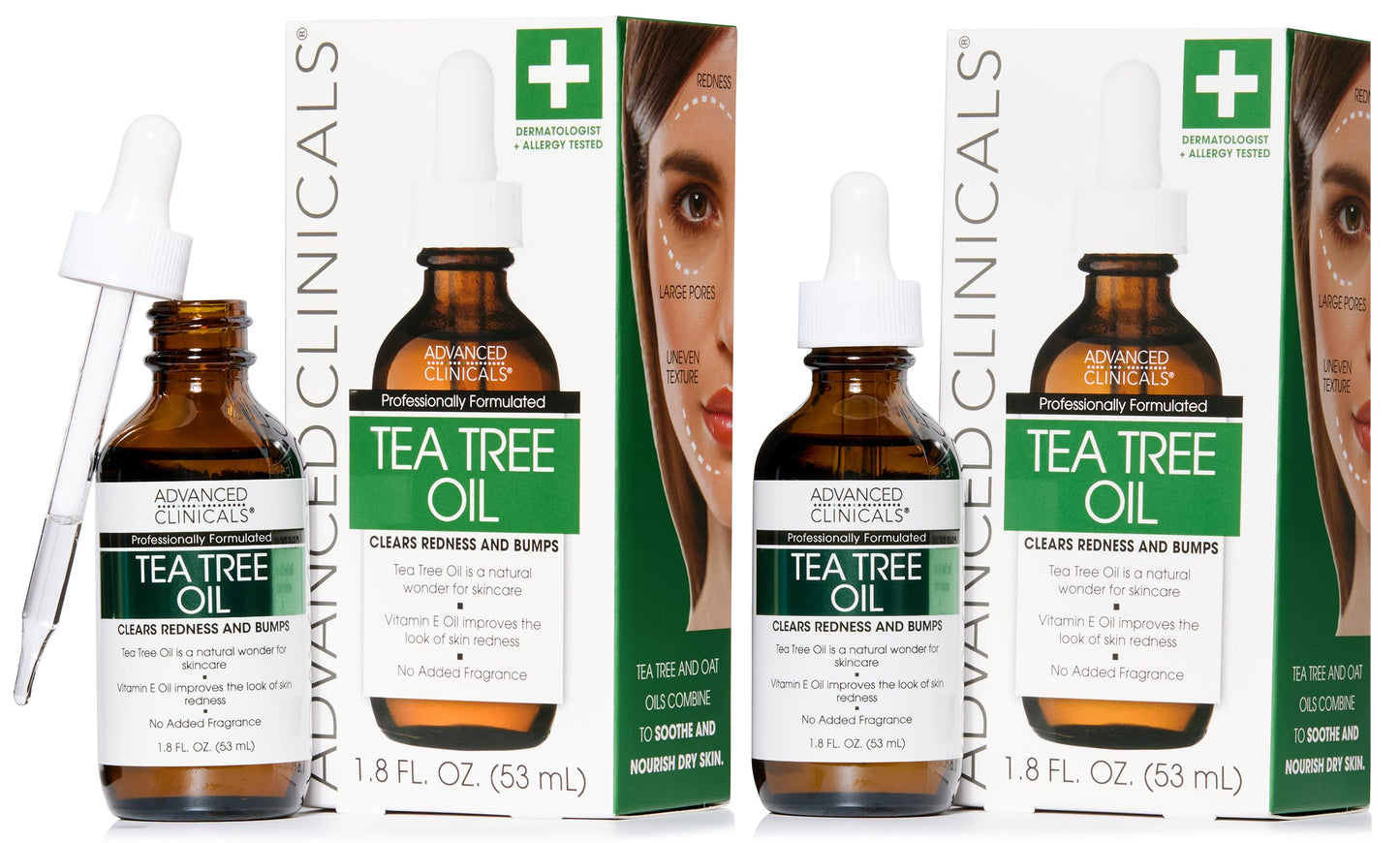 Advanced Clinicals Tea Tree Face Serum with Vitamin E – 2-Pack for Pores & Even Tone