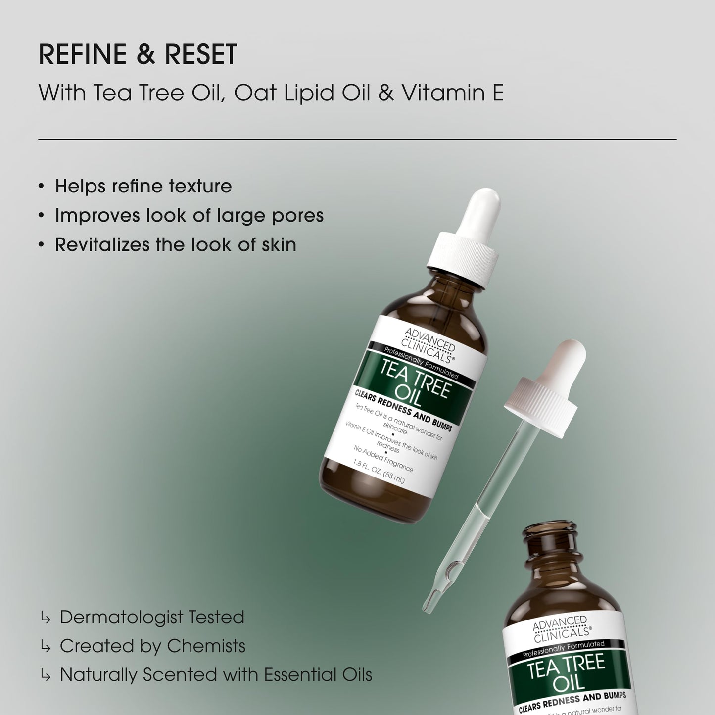 Advanced Clinicals Tea Tree Face Serum with Vitamin E – 2-Pack for Pores & Even Tone