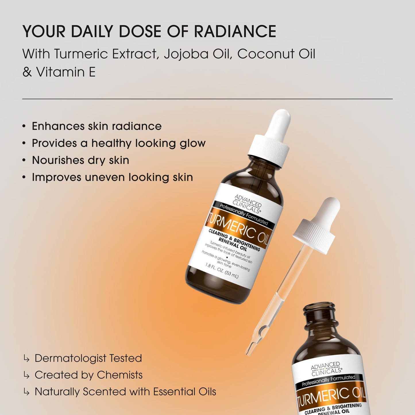 Advanced Clinicals Turmeric Oil Serum for Face – Lightweight Hydration with Jojoba & Coconut Oil | Even Skin Tone | Antioxidant Dry Skin Moisturizer, 2-Pack