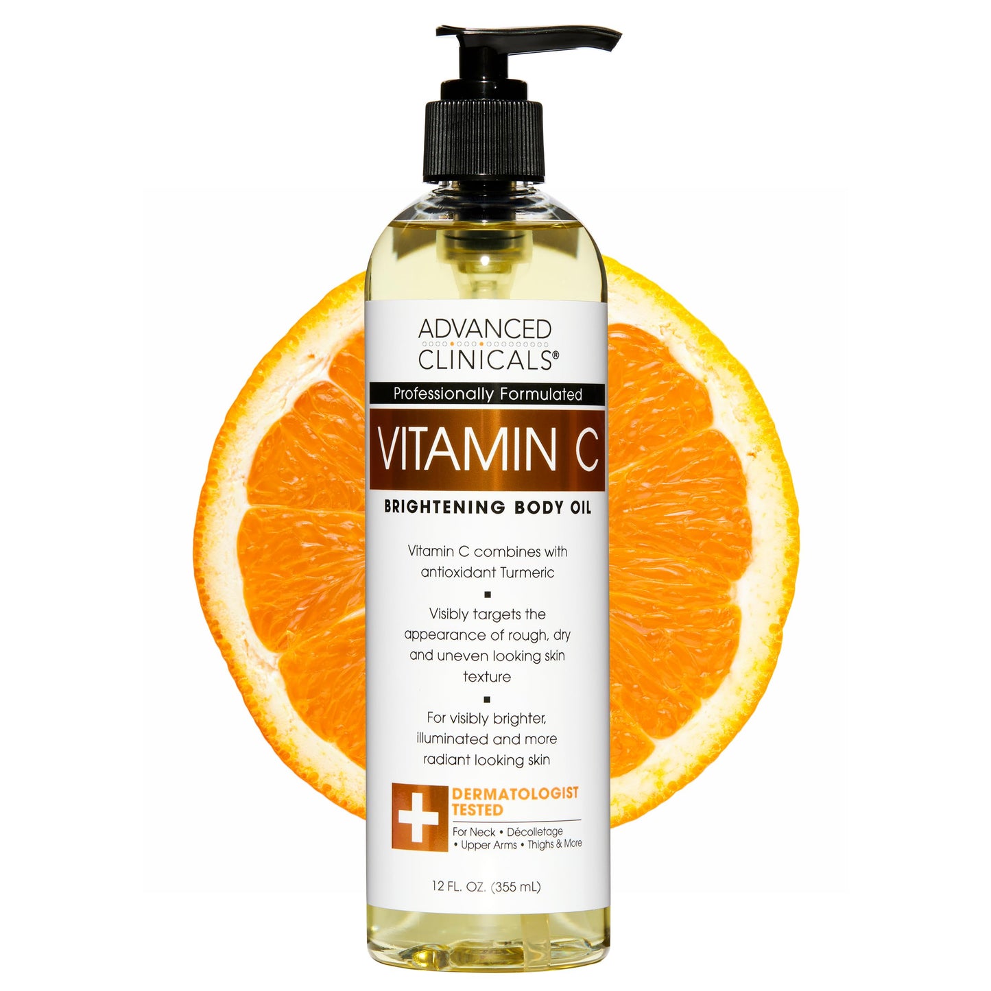 Advanced Clinicals Vitamin C Brightening Body Oil – Hydrating Glow for All Skin Types, 12 fl oz