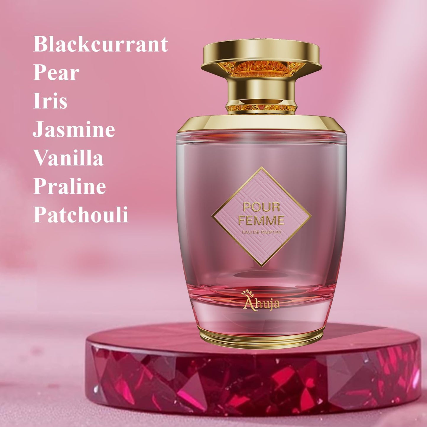 AHUJA Pour Femme Eau De Parfum 3.4oz – Floral Iris, Patchouli & Vanilla
