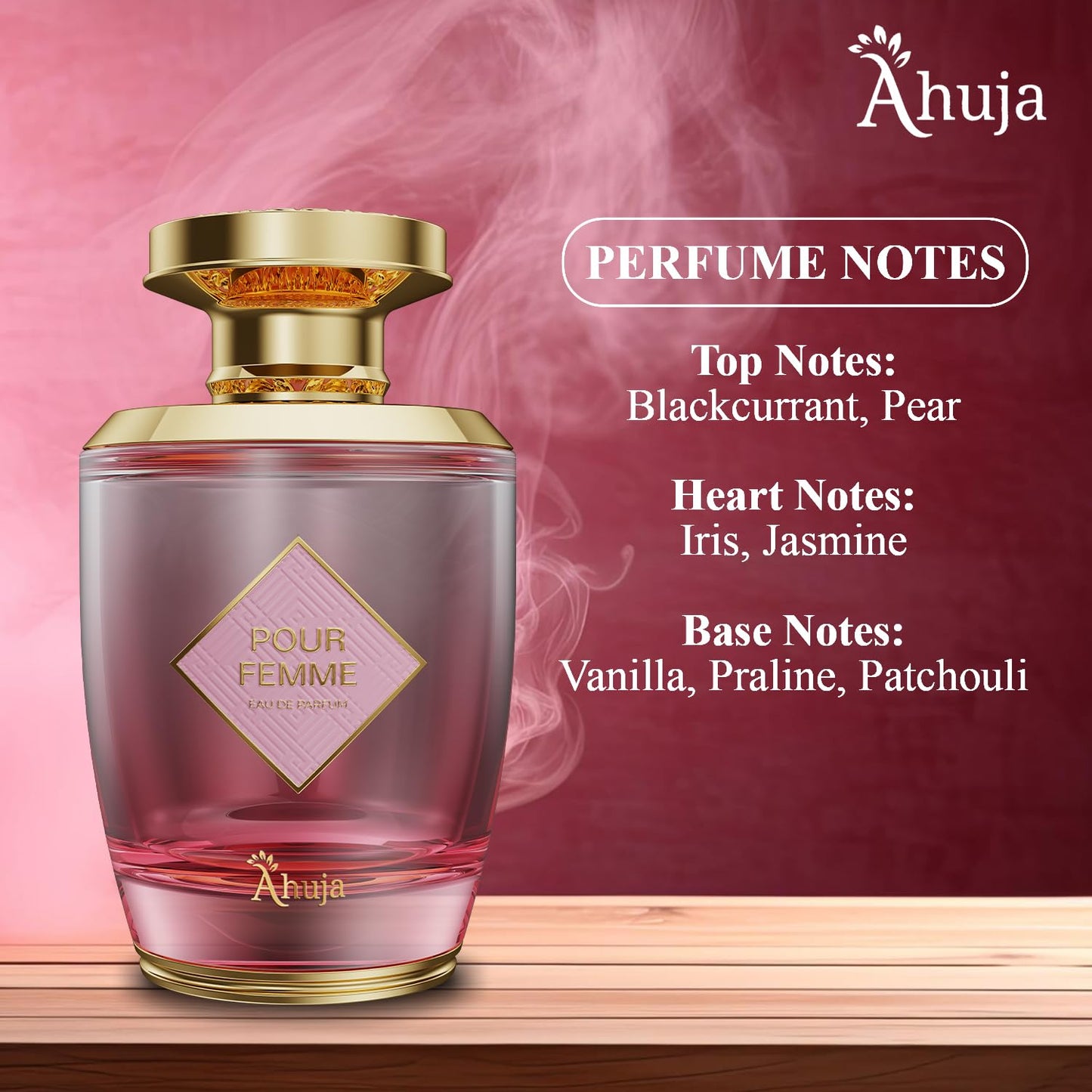AHUJA Pour Femme Eau De Parfum 3.4oz – Floral Iris, Patchouli & Vanilla