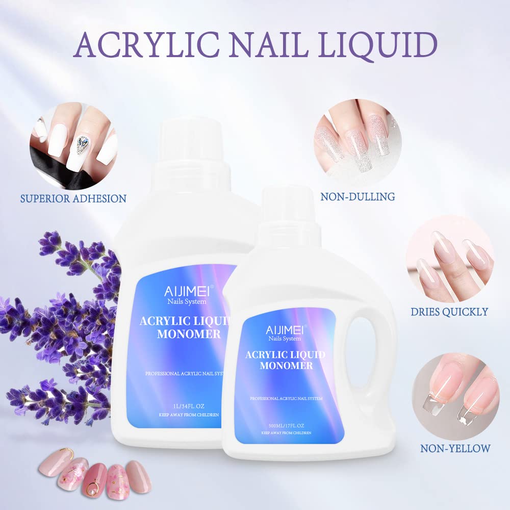 AIJIMEI Acrylic Liquid Monomer 1L – Clear, Non-Yellowing Bond for Nails