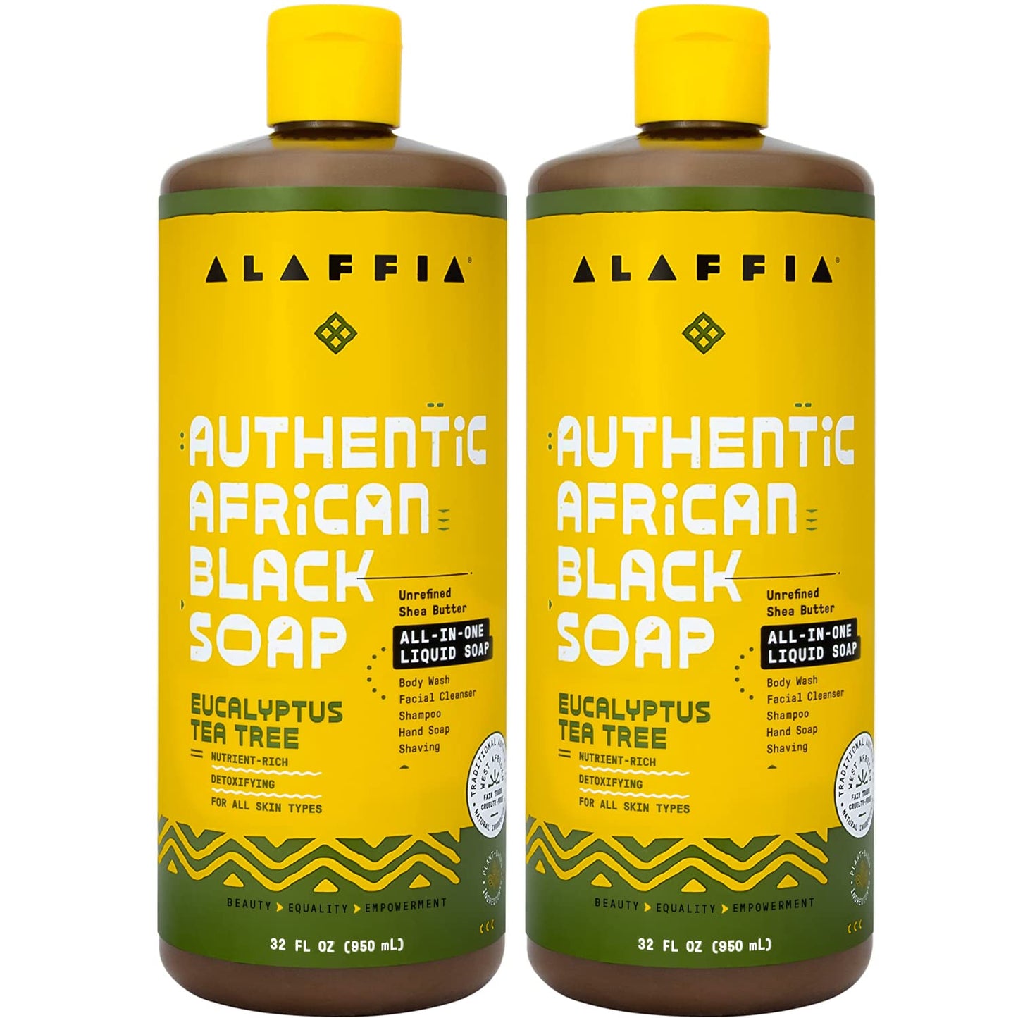 Alaffia Authentic African Black Soap, Eucalyptus Tea Tree – All-in-One Cleanser 2-Pack for Face, Body, Hands & Hair