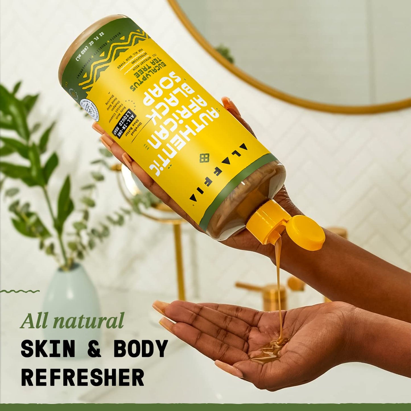 Alaffia Authentic African Black Soap, Eucalyptus Tea Tree – All-in-One Cleanser 2-Pack for Face, Body, Hands & Hair