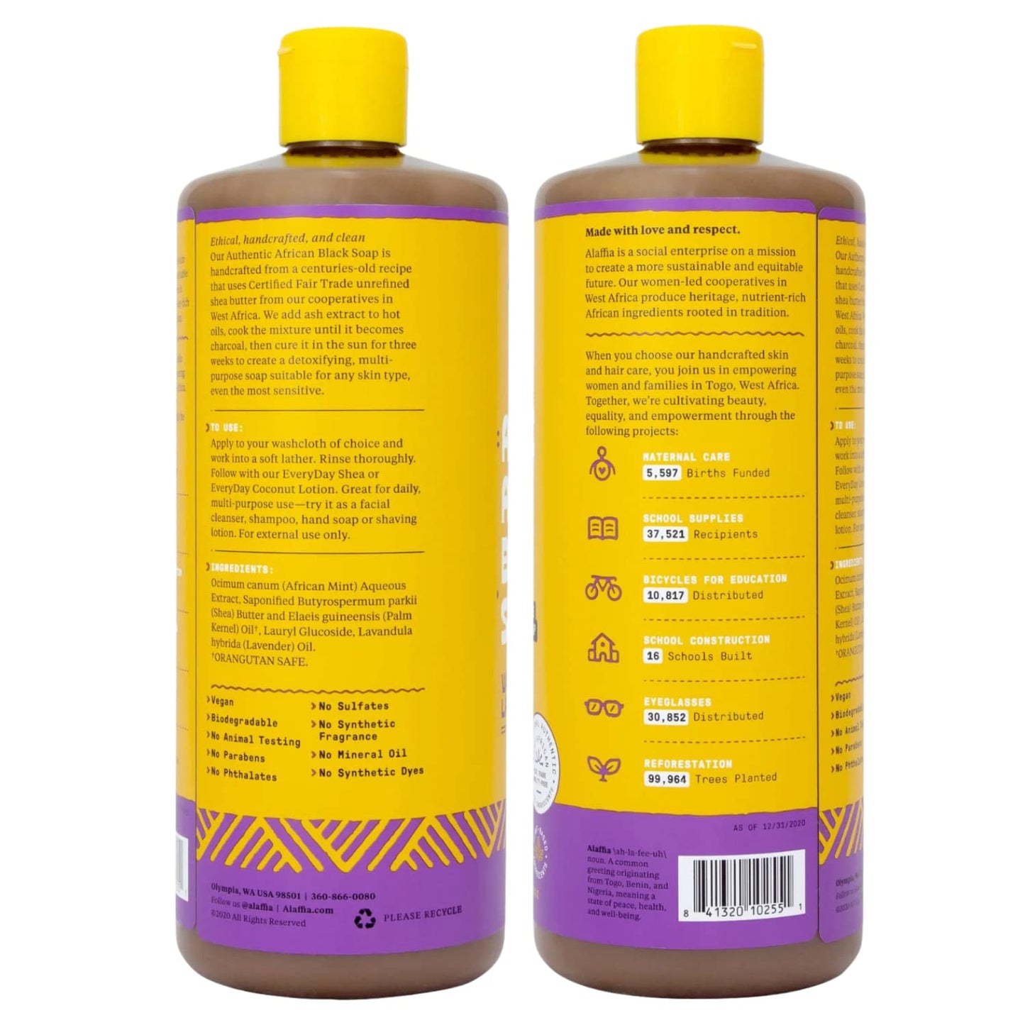 Alaffia Authentic African Black Soap with Wild Lavender – 2-Pack, All-in-One Cleanser (32 oz)