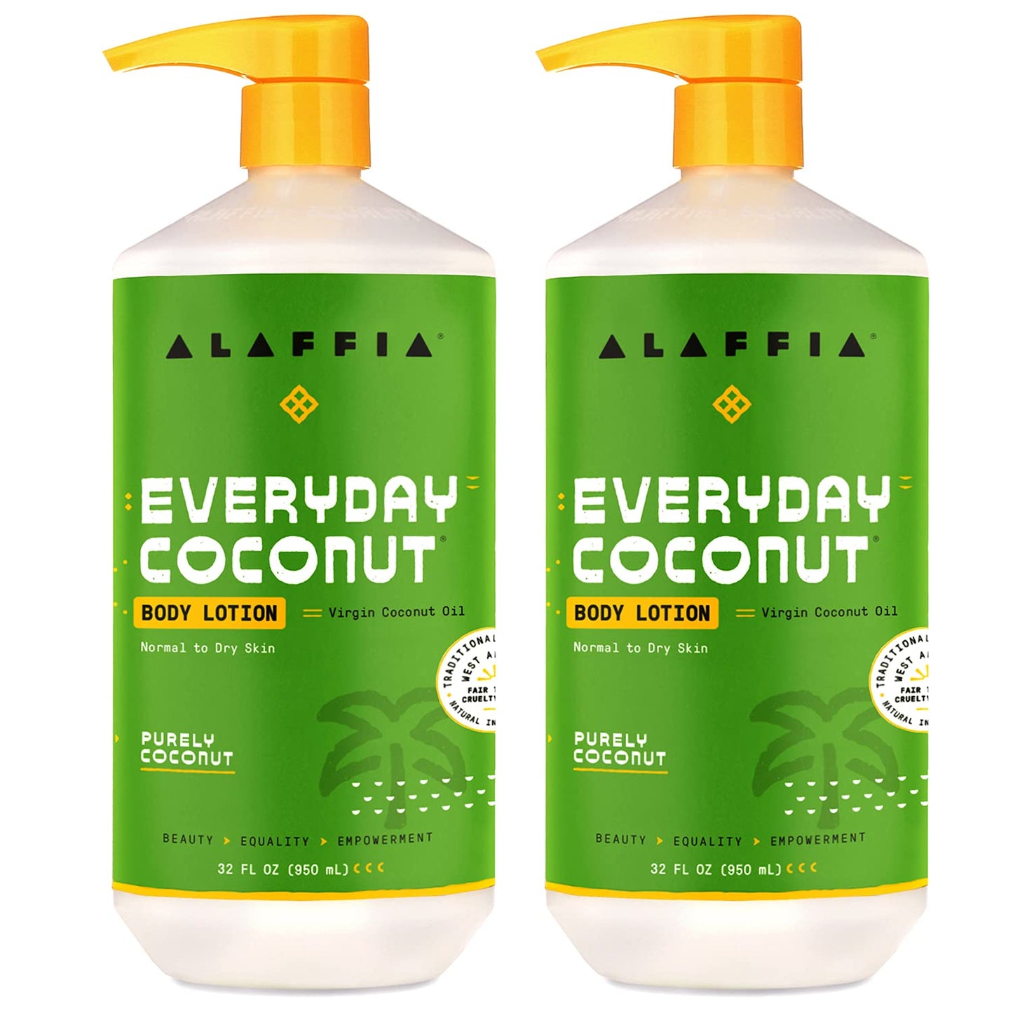Alaffia Everyday Coconut Hydrating Body Lotion – 2 Pack, 32 oz Each | For Normal to Dry Skin