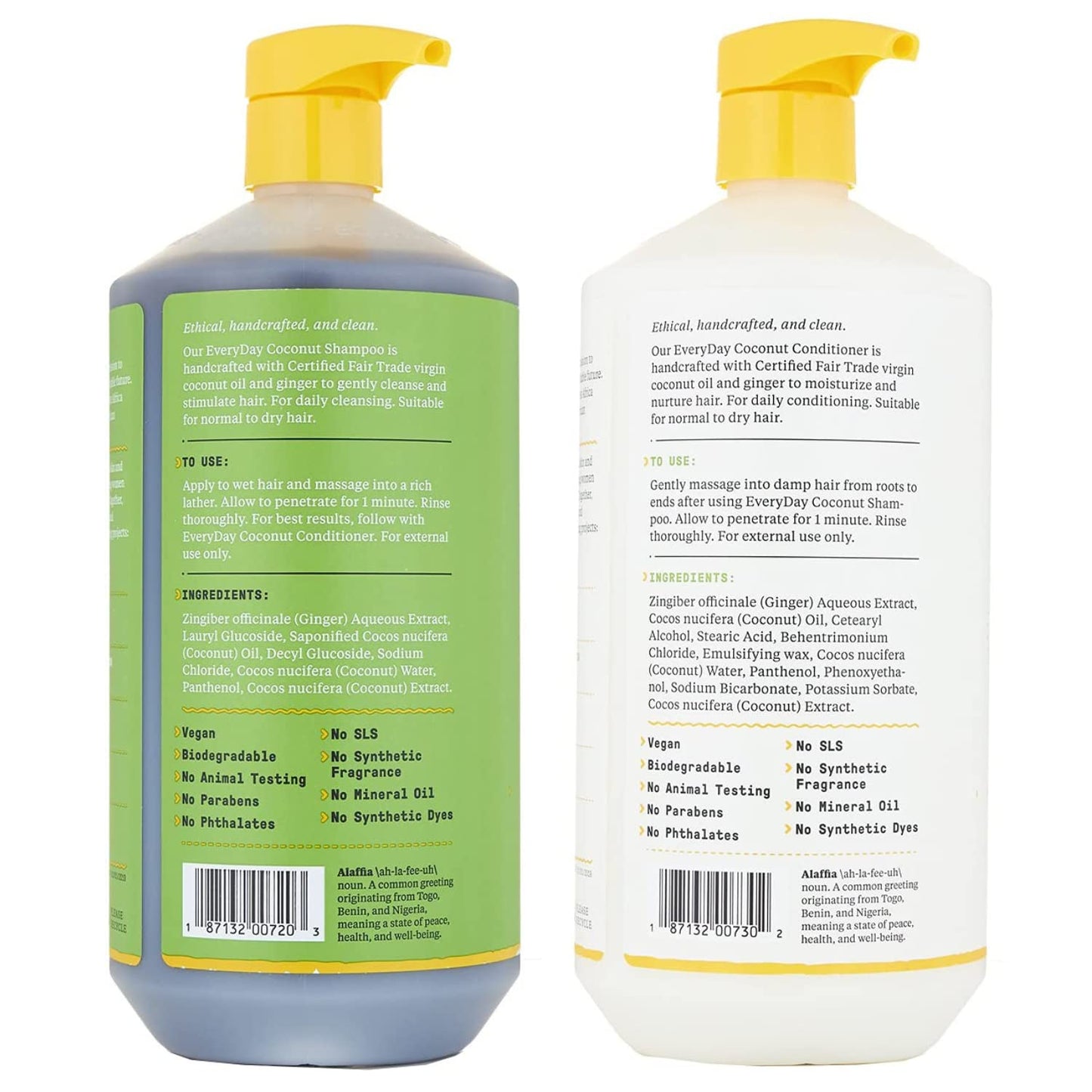 Alaffia Everyday Coconut Shampoo & Conditioner – Normal to Dry Hair, Ginger & Coconut Oil, Fair Trade, 32 Fl Oz Each