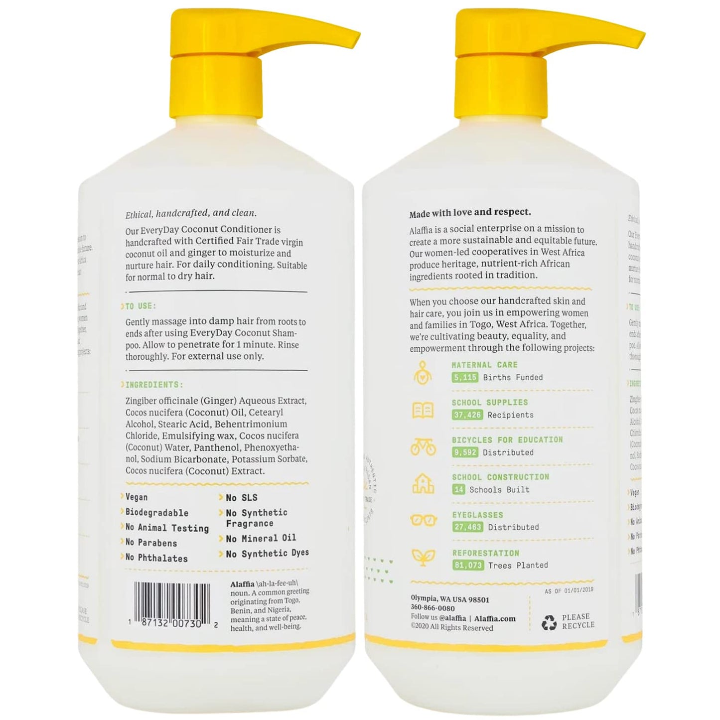Alaffia Everyday Coconut Conditioner 2-Pack – Moisturizing Coconut Oil & Ginger for Normal to Dry Hair (32 oz)