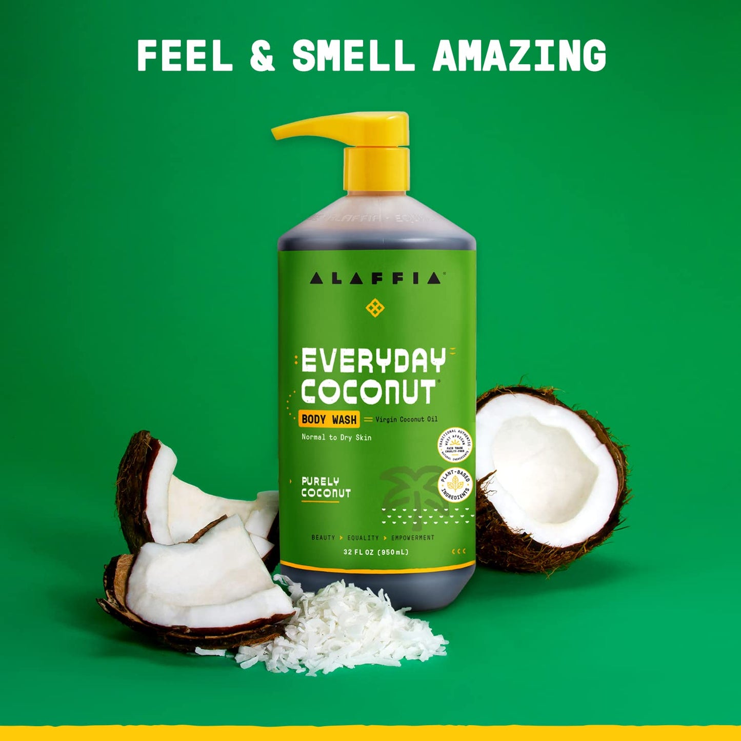 Alaffia EveryDay Coconut Shampoo — Gentle Hydration for Normal to Dry Hair (2-Pack, 32 oz Each)