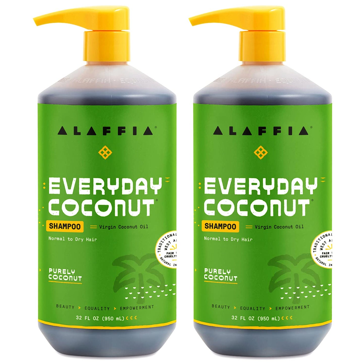 Alaffia EveryDay Coconut Shampoo — Gentle Hydration for Normal to Dry Hair (2-Pack, 32 oz Each)