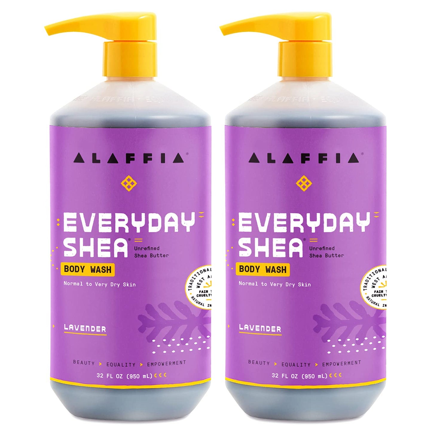 Alaffia Everyday Shea Body Wash Lavender – 2-Pack, Moisturizing Cleanser with Fair Trade Shea Butter