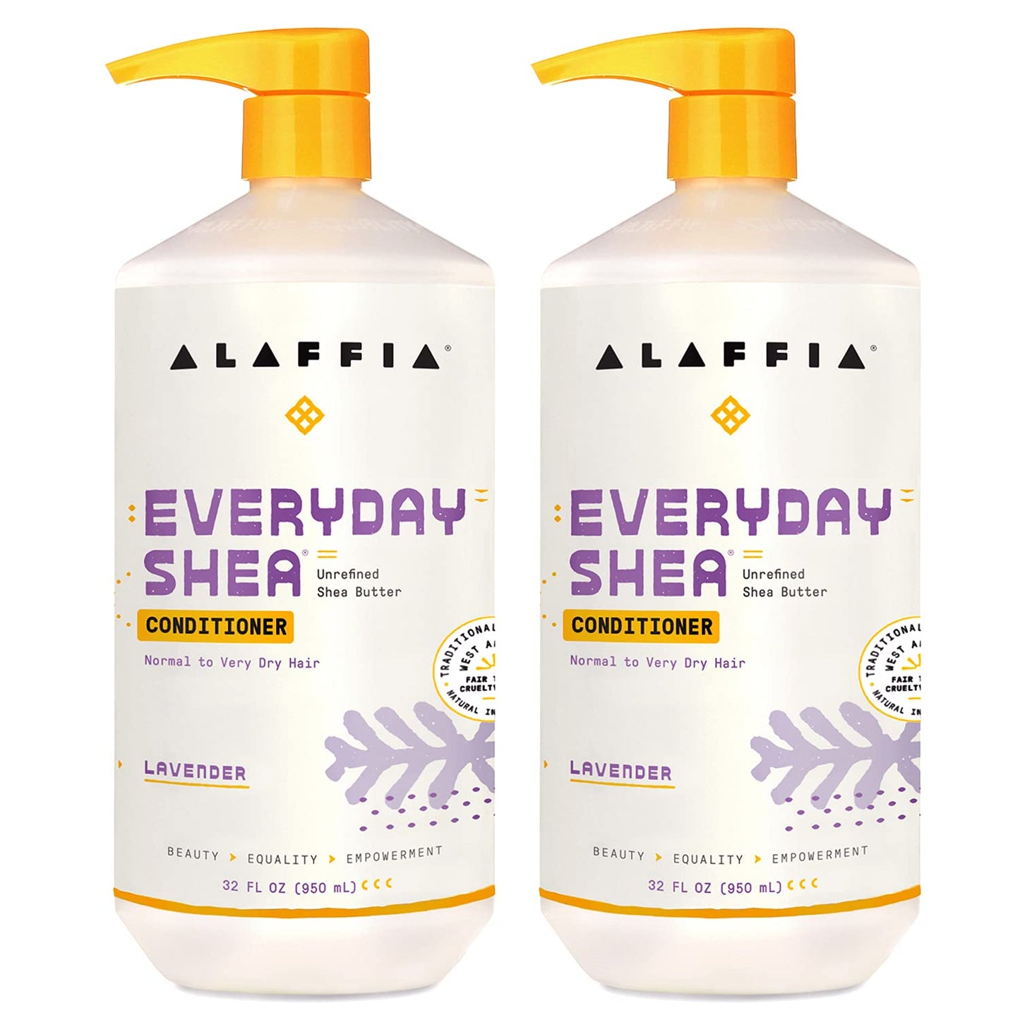 Alaffia Everyday Shea Conditioner — Moisturize, Restore & Protect with Lavender, 2 Pack, 32 oz each