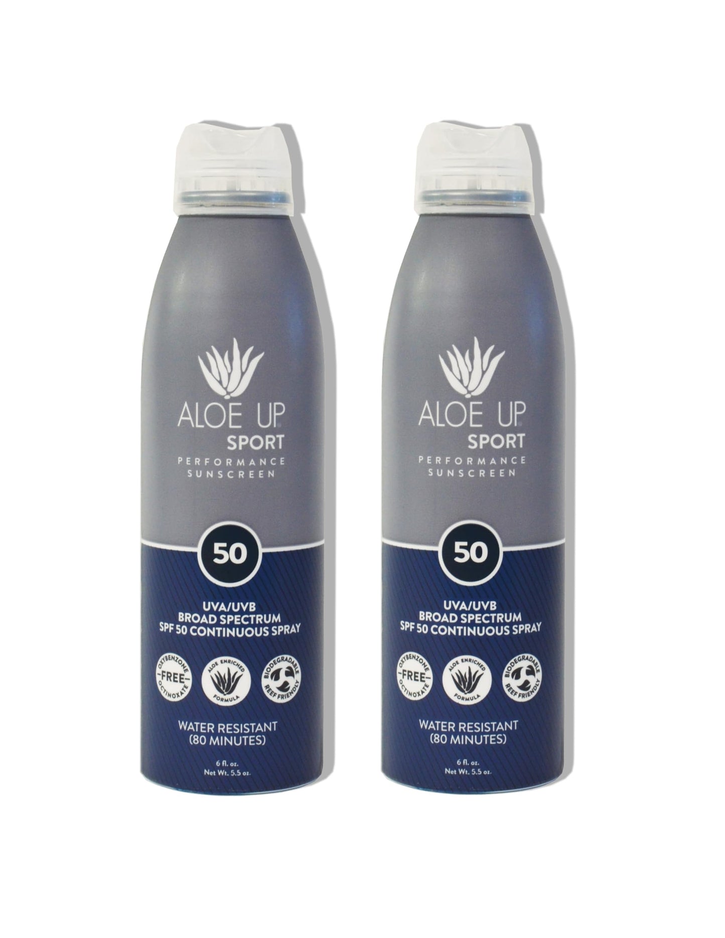 Aloe Up Sport SPF 50 Continuous Spray Sunscreen – Reef Safe, Fragrance-Free (2-Pack, 6 oz)