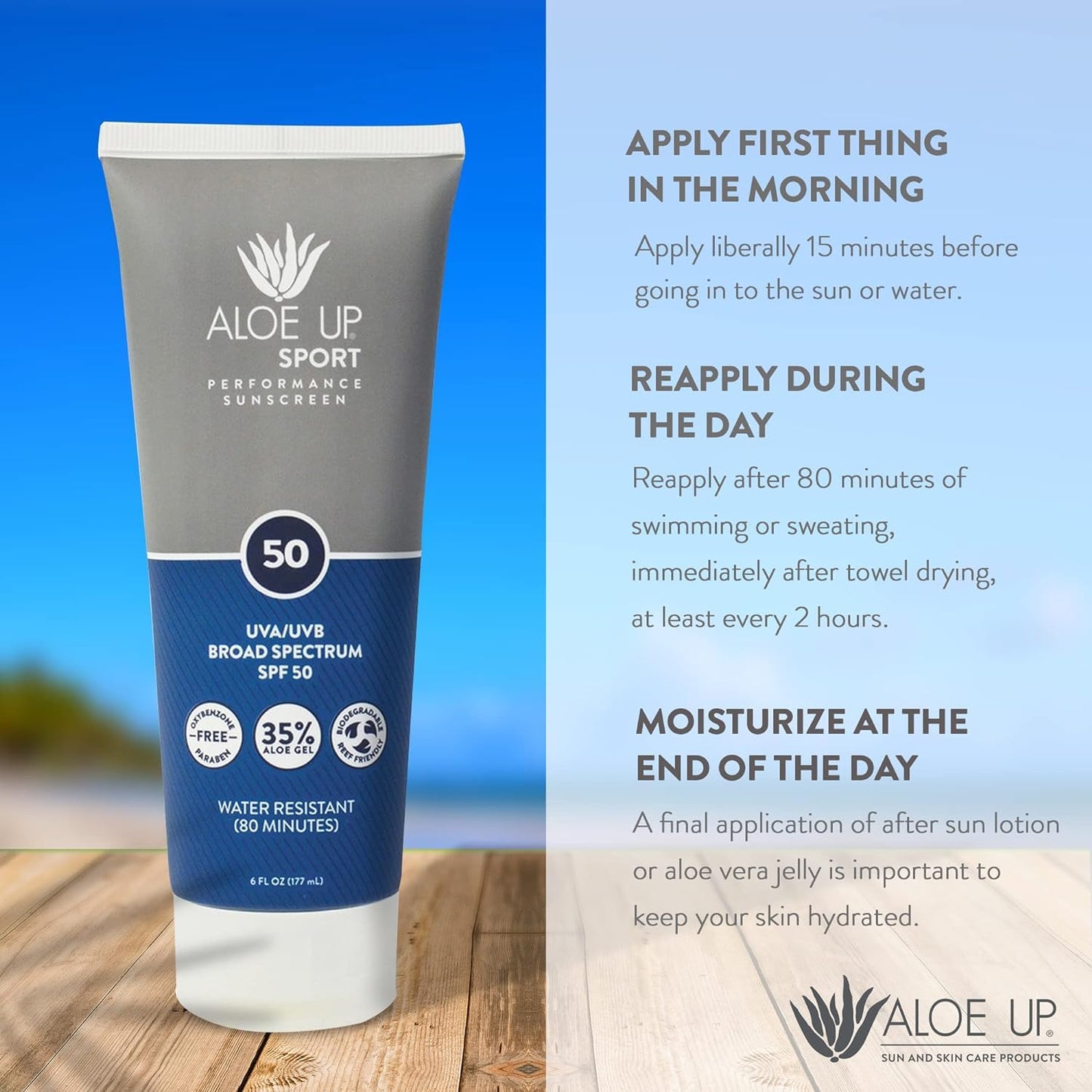 Aloe Up Sport Sunscreen Lotion SPF 50 – Broad Spectrum, Reef Safe, Non-Greasy