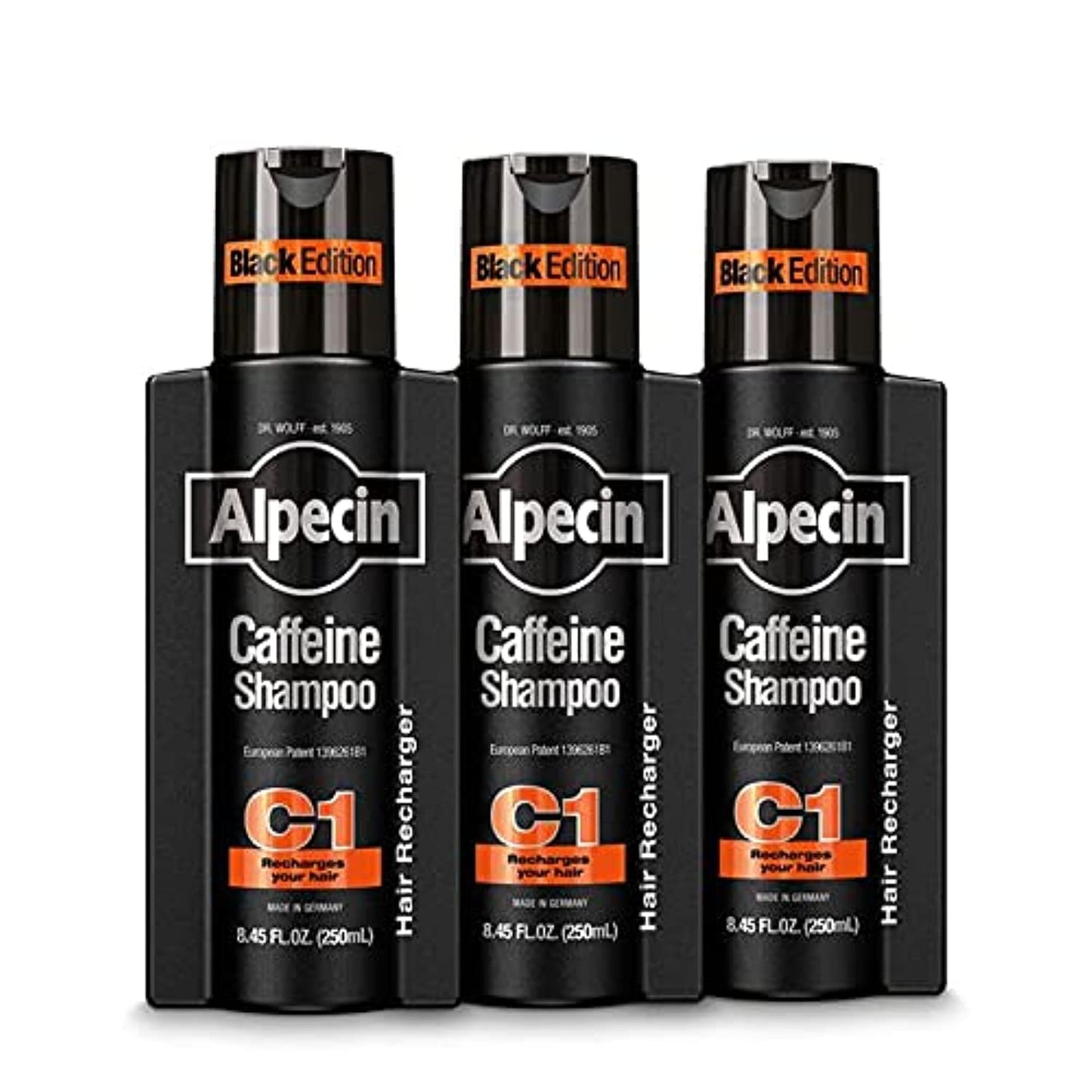 Alpecin Caffeine Shampoo C1 Black Edition – Pack of 3, Bold Fragrance, Energizes Scalp