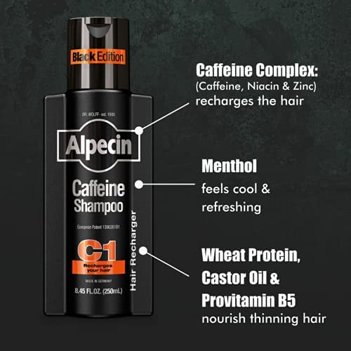 Alpecin Caffeine Shampoo C1 Black Edition – Pack of 3, Bold Fragrance, Energizes Scalp