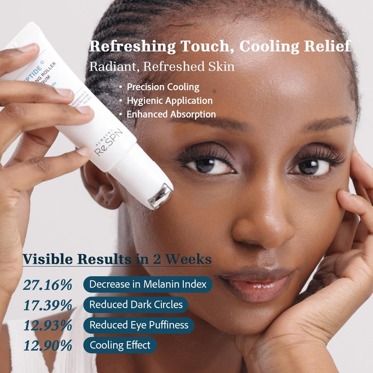 AlwayNu Re.SPN Peptide Firming Roller Eye Serum with Cooling Gua Sha – Niacinamide, Vegan K-Beauty (0.67 fl oz)