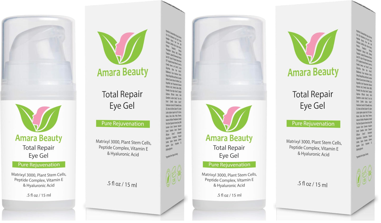 Amara Beauty Eye Cream Gel for Dark Circles & Puffiness with Peptides & Hyaluronic Acid, 0.5 fl oz (Pack of 2)