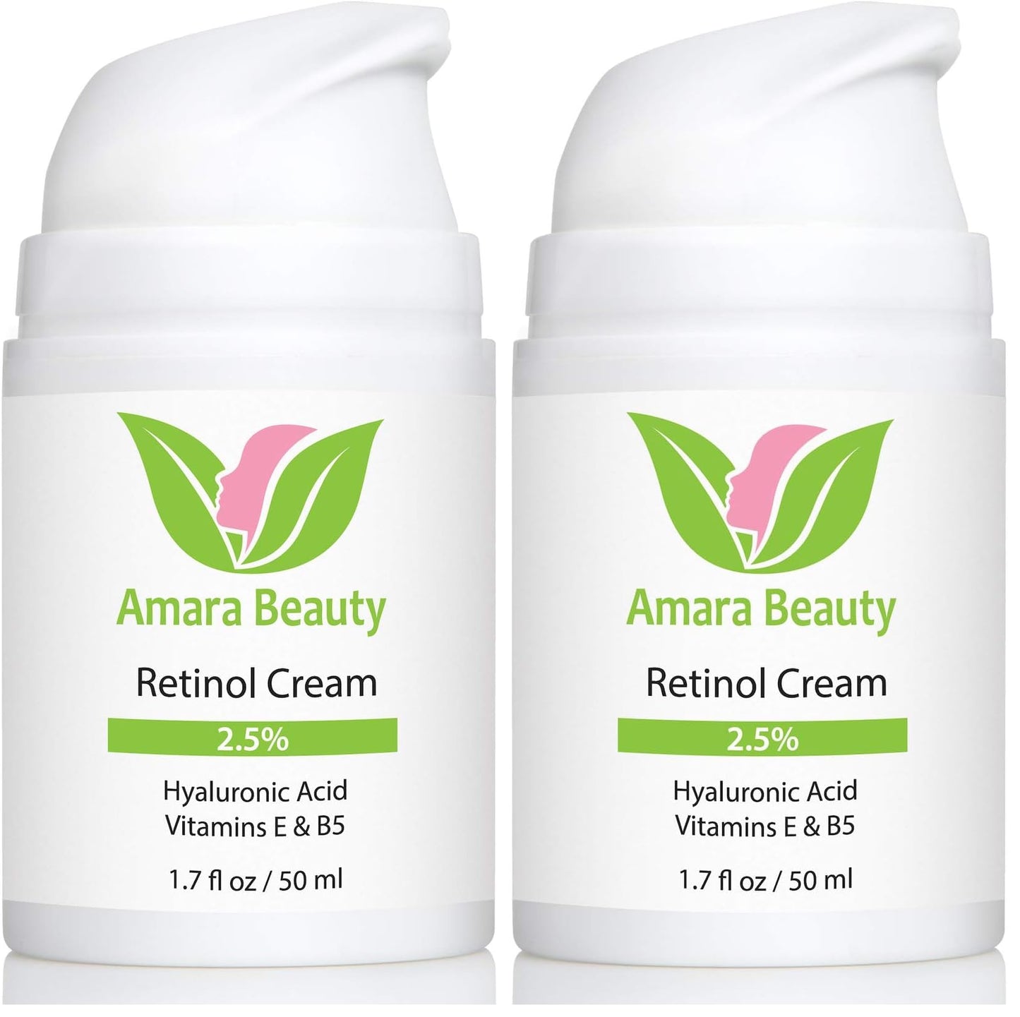Amara Beauty Retinol Cream 2.5% with Hyaluronic Acid & Vitamins E & B5 – 1.7 oz Each (Pack of 2)