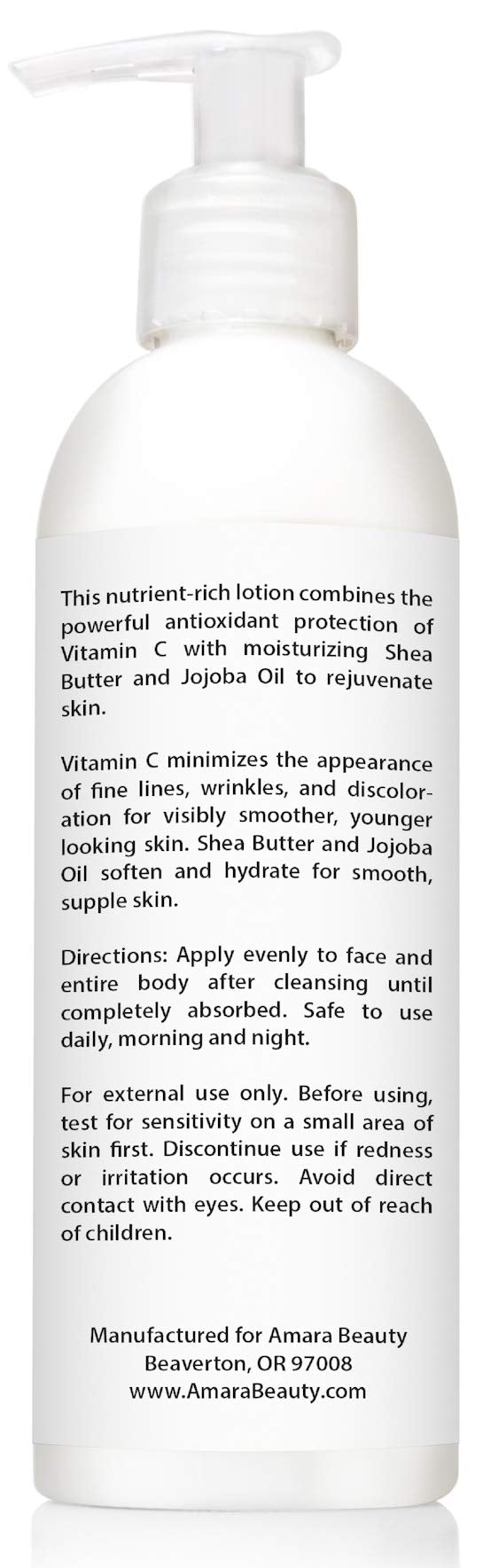 Amara Beauty Vitamin C Face & Body Lotion 15% | Shea Butter & Jojoba Oil | 8 oz (Pack of 2)