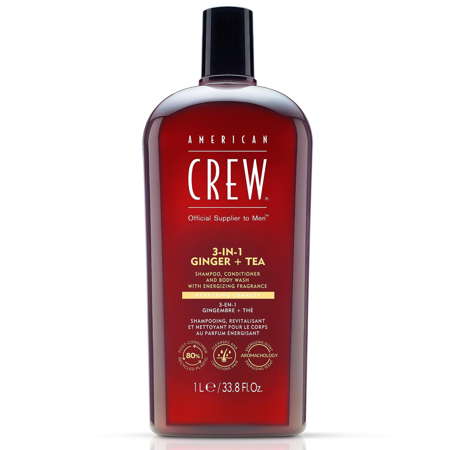 AMERICAN CREW 3-in-1 Ginger & Tea Shampoo, Conditioner & Body Wash for Men – 33.8 oz