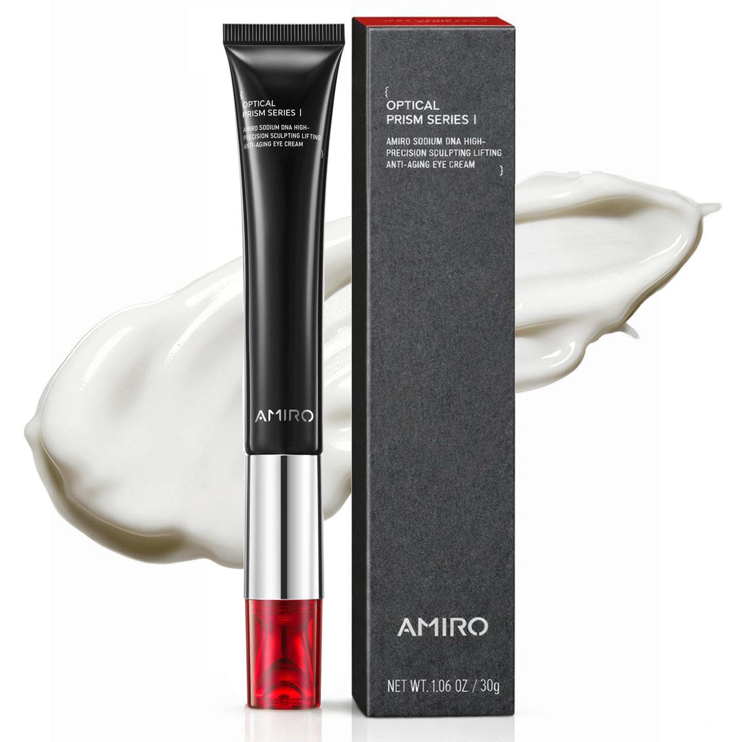 AMIRO Red Light Eye Cream with Microcurrent Massager, PDRN 0.01%, Peptide & Hyaluronic Acid Formula – Hydrating & Firming Under Eye Serum