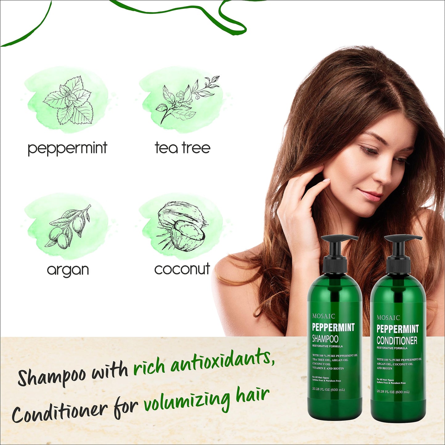 AnatoliaDaphne Peppermint Oil Shampoo & Conditioner Set – Thickening & Hair Growth Support for Women & Men, Sulfate Free, 20.28 fl oz Each