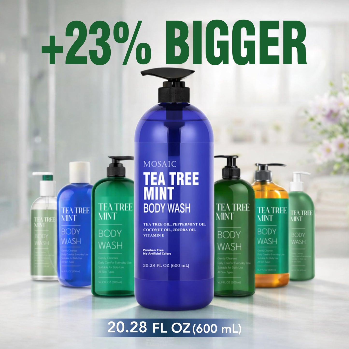 AnatoliaDaphne Tea Tree Body Wash with Mint & Vitamin E – Large 20.2 fl oz Bottles (Pack of 3) – Natural Oils for All Skin Types