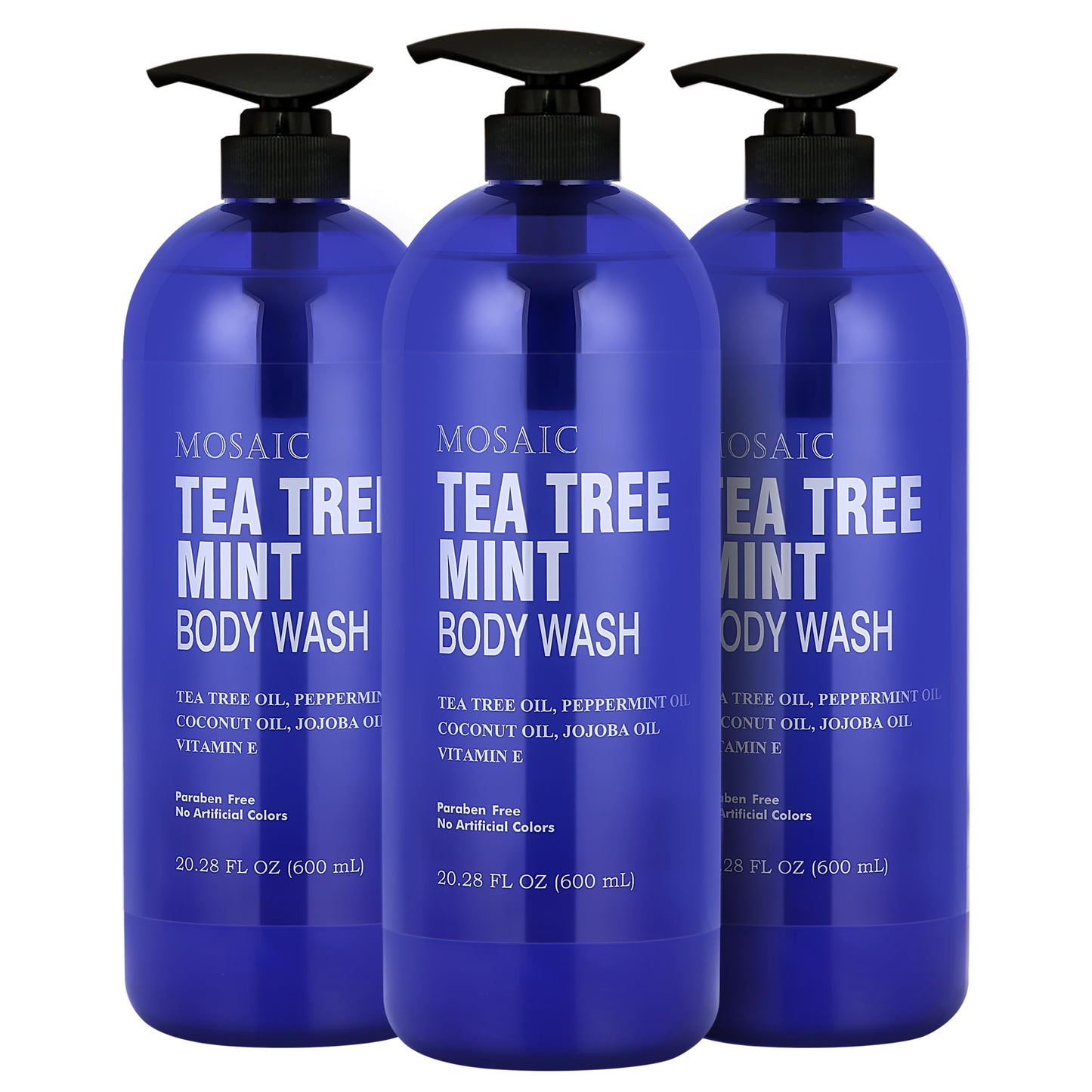 AnatoliaDaphne Tea Tree Body Wash with Mint & Vitamin E – Large 20.2 fl oz Bottles (Pack of 3) – Natural Oils for All Skin Types
