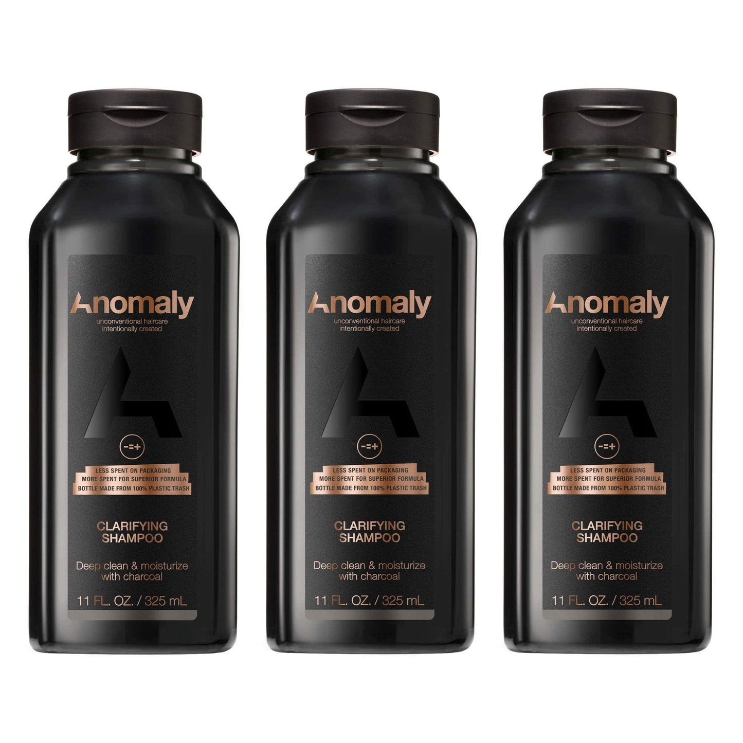Anomaly Vegan Eucalyptus Charcoal Clarifying Shampoo – Build-Up Removal, Sulfate & Paraben Free, Eco Packaging from Ocean Plastic (Pack of 3)