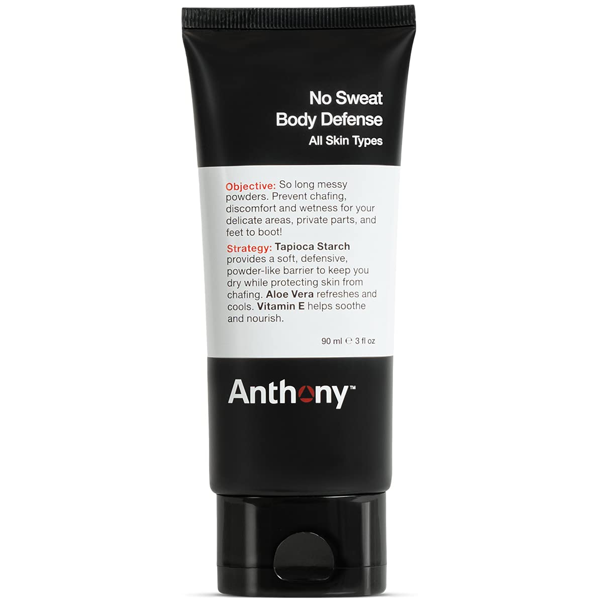 Anthony No Sweat Body Defense Deodorant for Men – Cream-to-Powder, Talc-Free, Anti-Chafing, 3 fl oz
