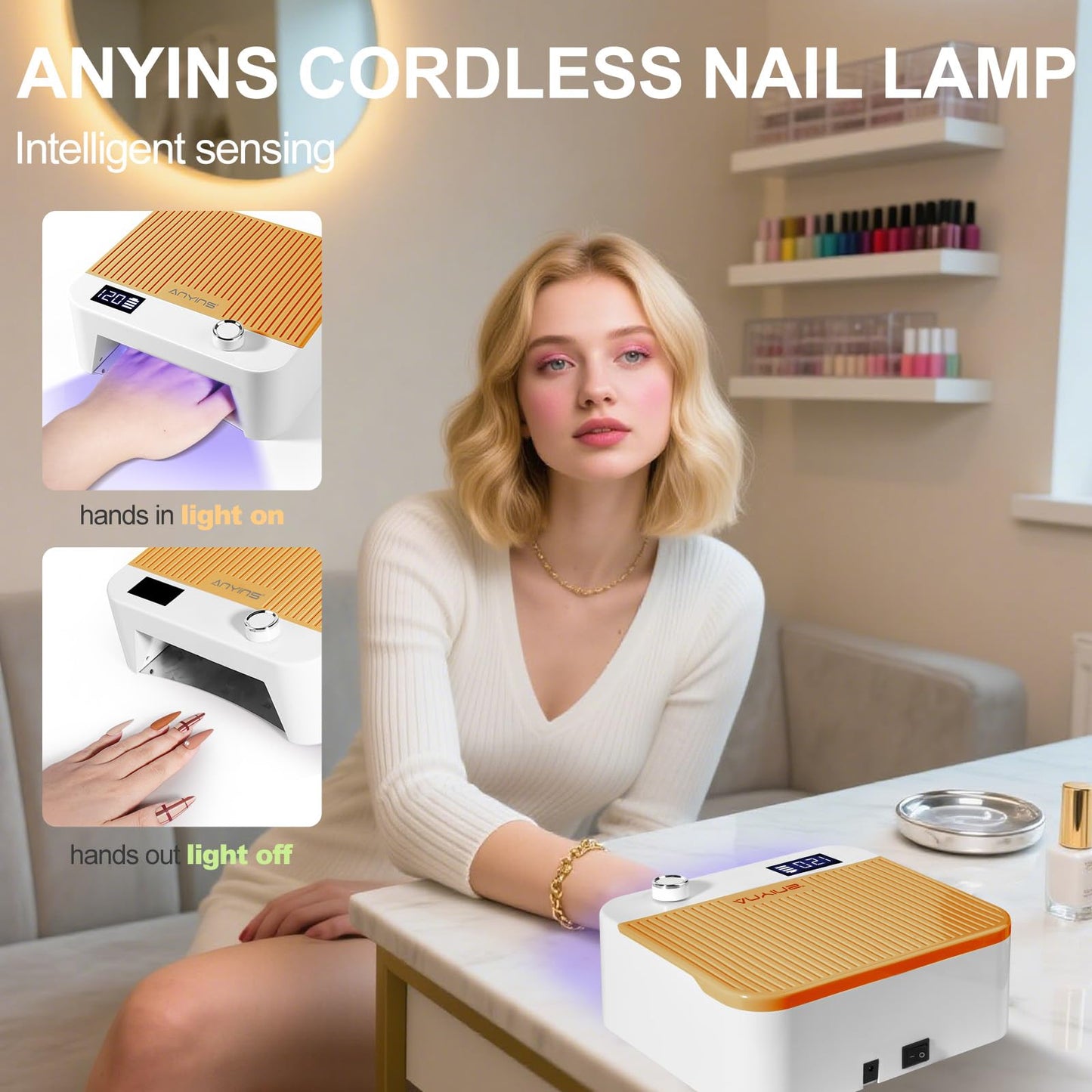ANYINS UV Nail Lamp 120W – Cordless Gel Nail Light with Auto-Sensor