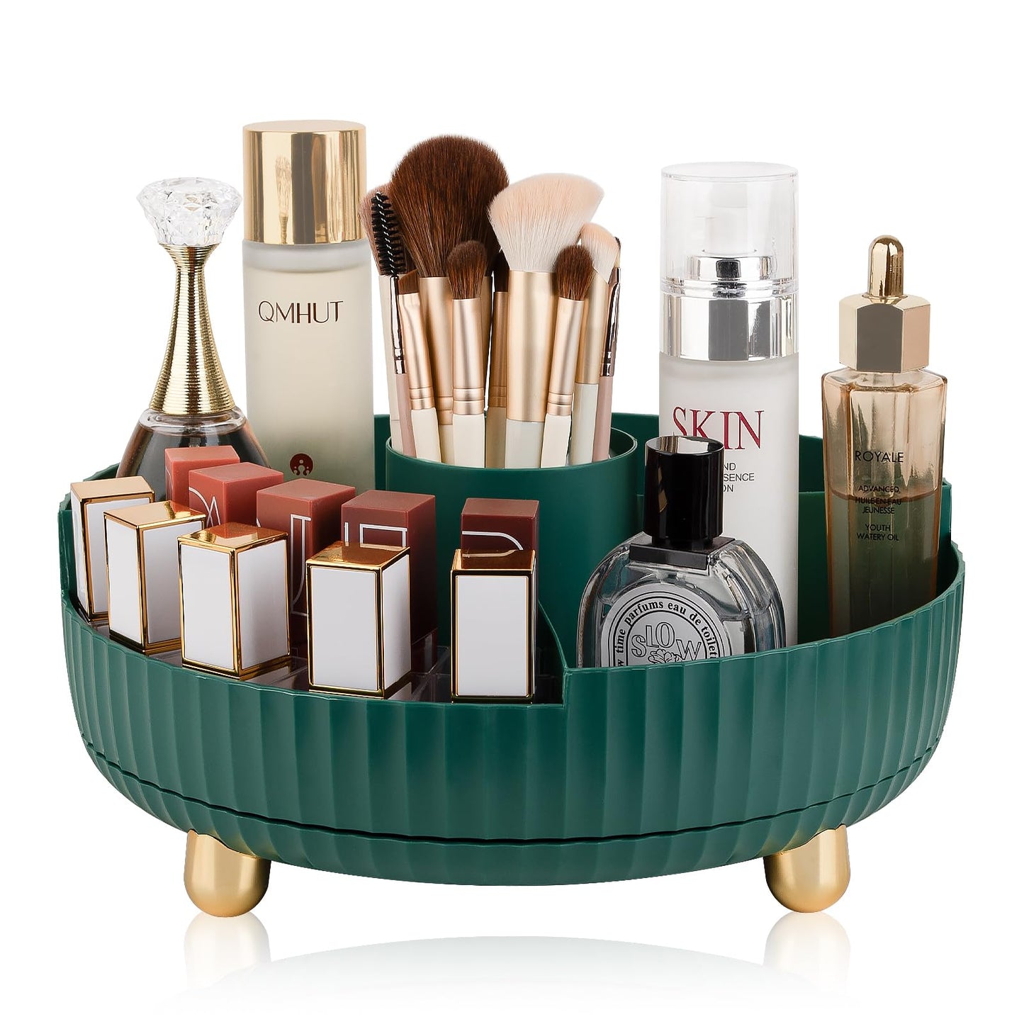 Anyoifax 360° Rotating Makeup & Perfume Organizer Tray – Teal Green