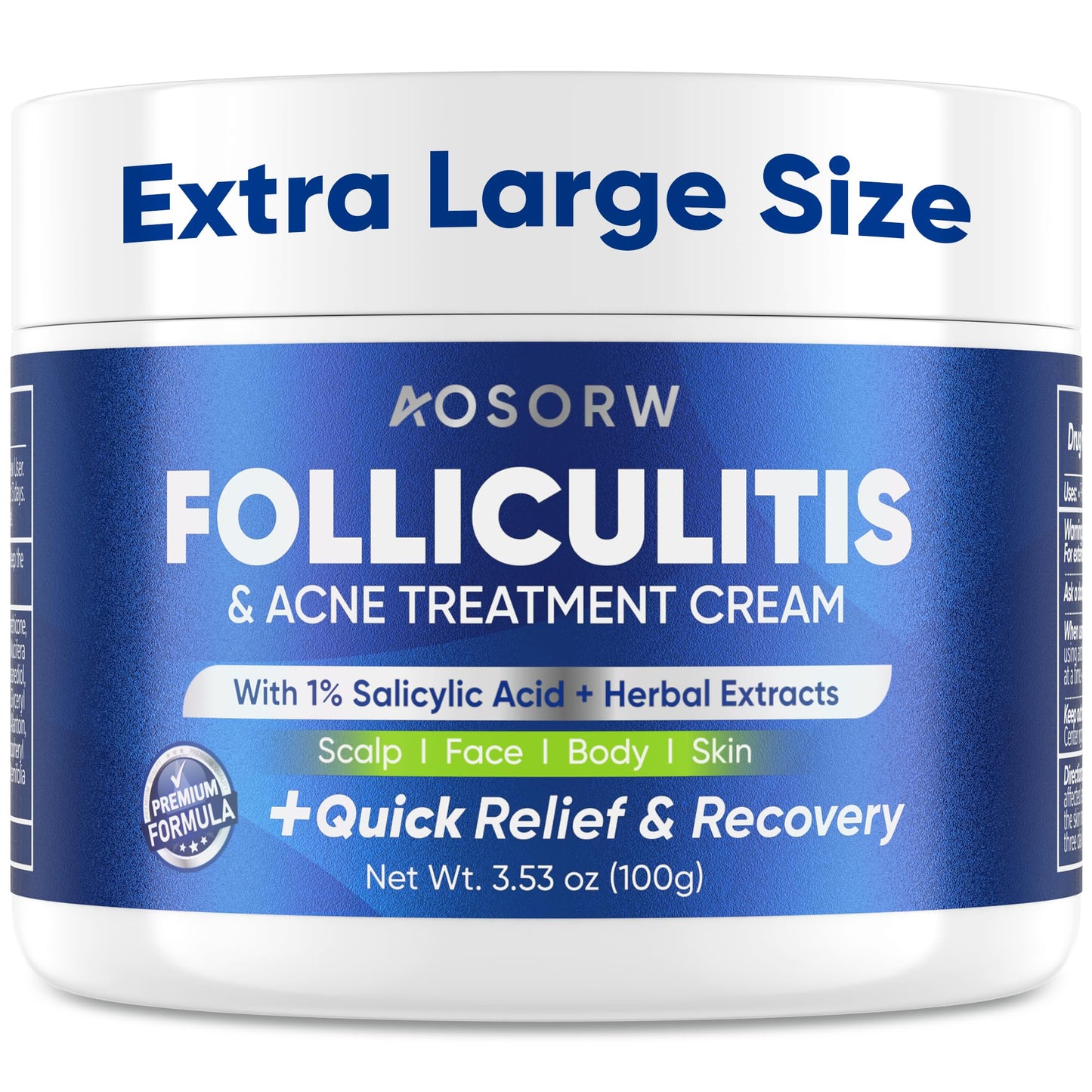 AOSORW Folliculitis & Acne Treatment Cream – 1% Salicylic Acid & Herbal Extracts, 100g