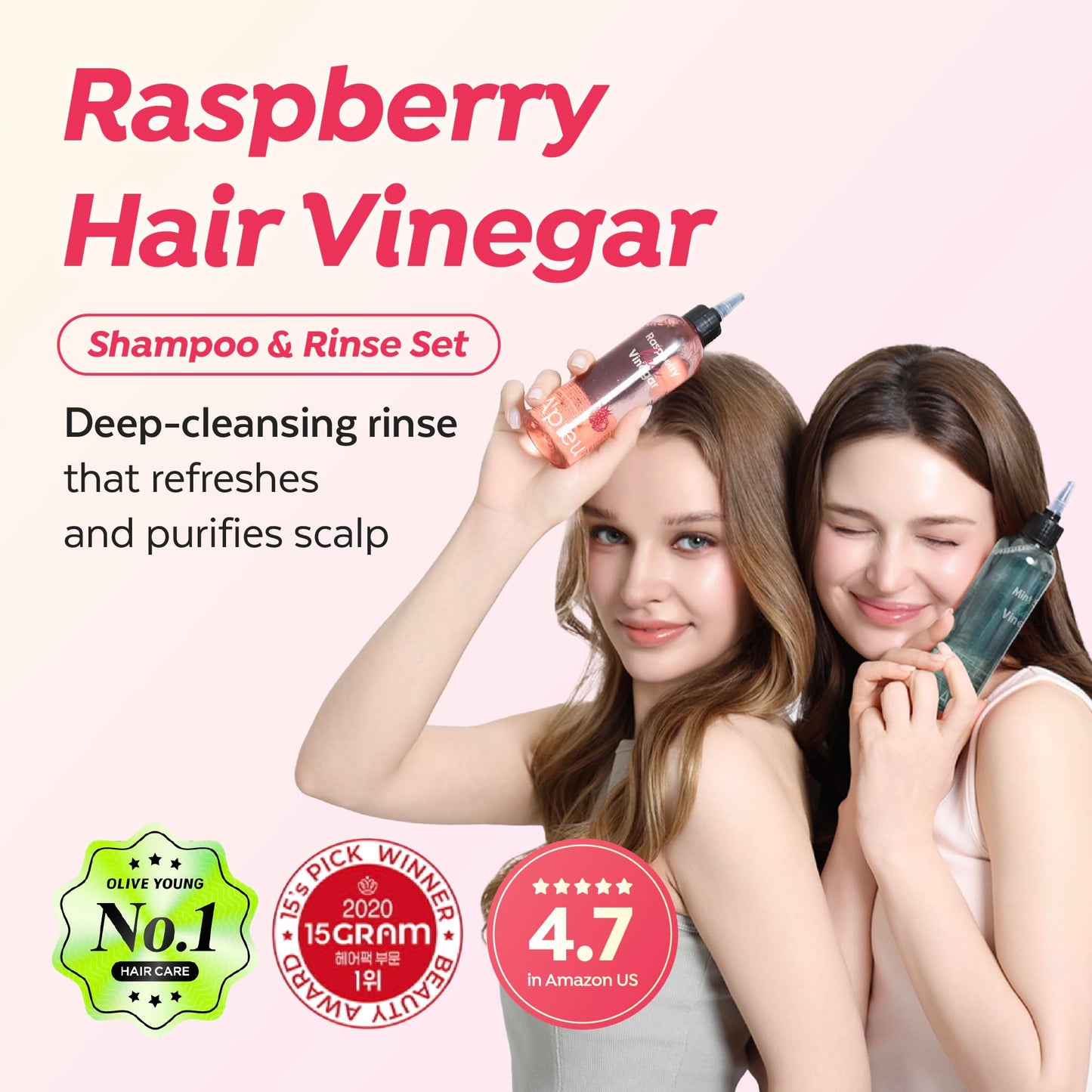 A'PIEU Raspberry Vinegar Shampoo & Hair Vinegar Rinse Set – Scalp Clarifying & pH-Balanced