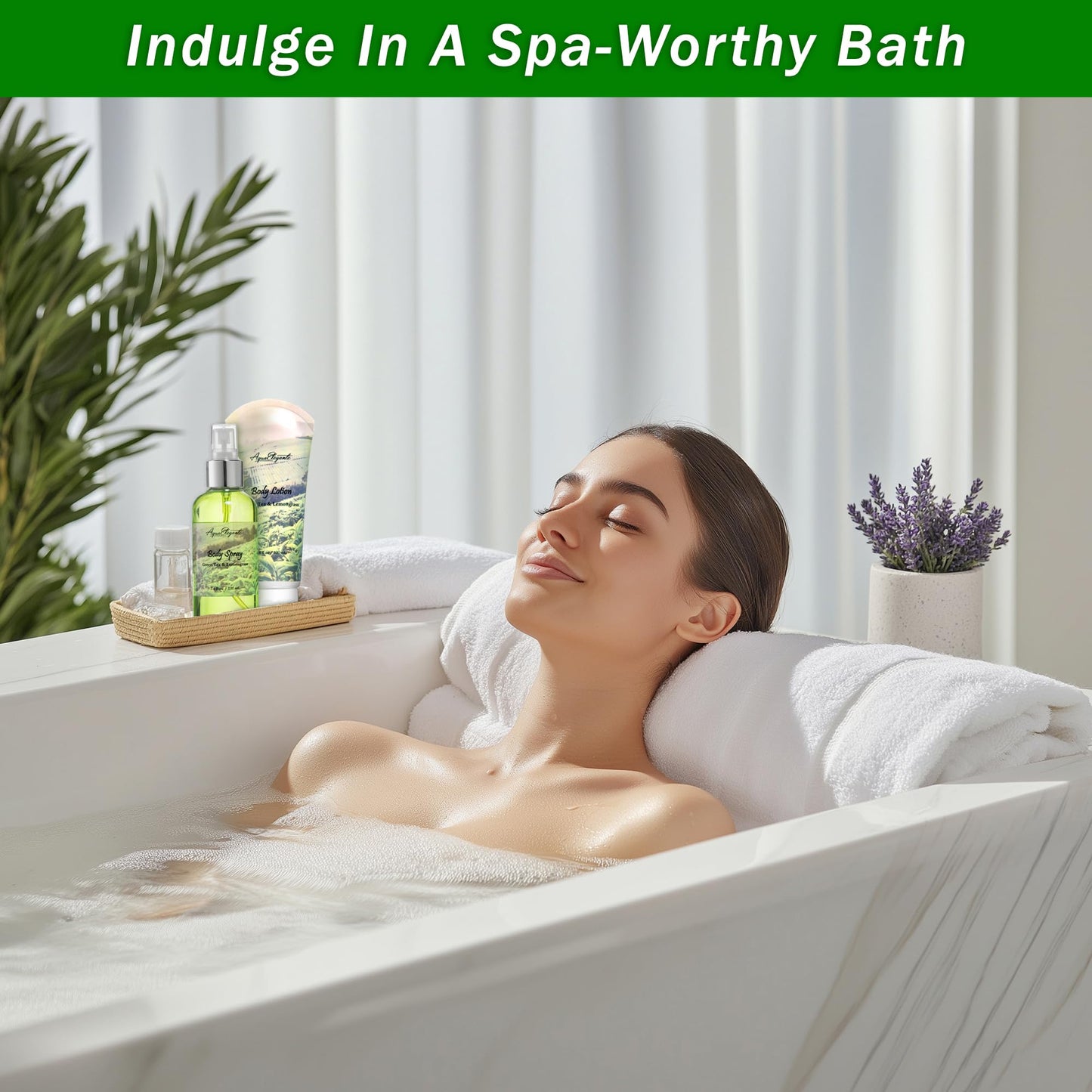 Aqua Elegante Spa Gift Baskets for Women | Luxury Green Tea & Lemongrass Bath Set