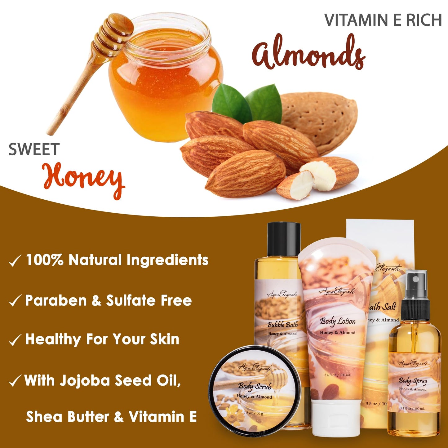 Luxury Spa Gift Baskets for Women | Aqua Elegante Honey & Almond Bath Set