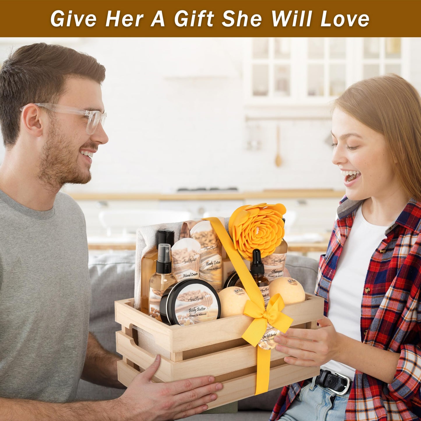 Aqua Elegante Bath Spa Gift Sets – Luxury Honey & Almond Basket