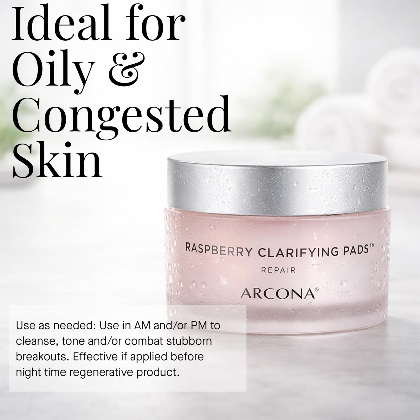 ARCONA Raspberry Clarifying Pads - Pore Cleansing & Oil Control, 45 Pads, USA-Made