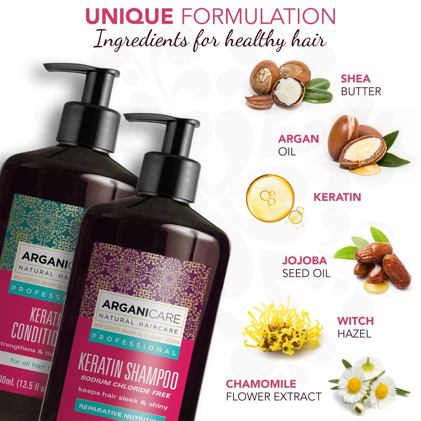 Arganicare Keratin Shampoo & Conditioner Set – Thickening, Strengthening, Organic Argan Oil & Shea Moisture | 27 oz