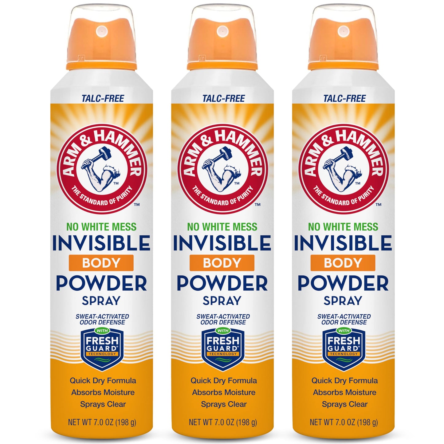 Arm & Hammer Invisible Body Powder Spray – Talc-Free, Clear Odor & Sweat Control (7 oz, 3 Pack)