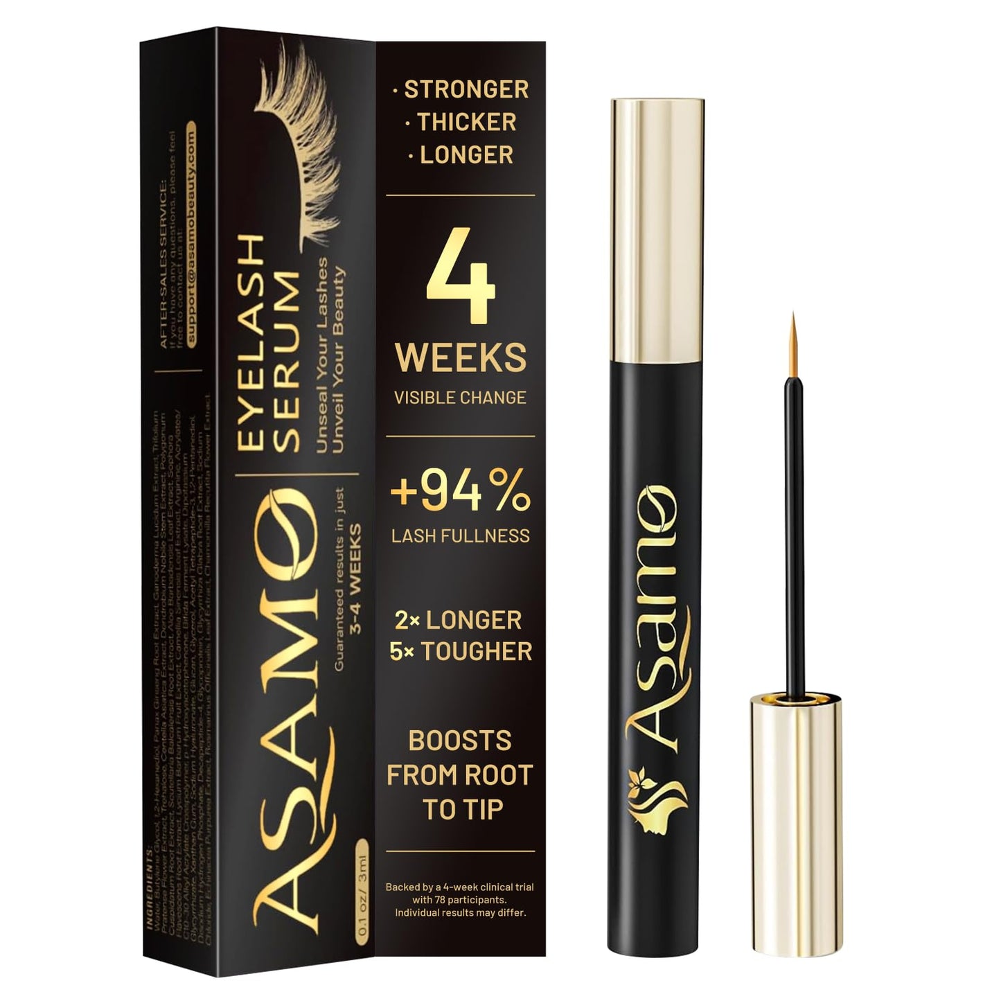 ASAMO Eyelash Growth Serum – 15 Plant Extracts, Oil-Free, Hypoallergenic (3ml)