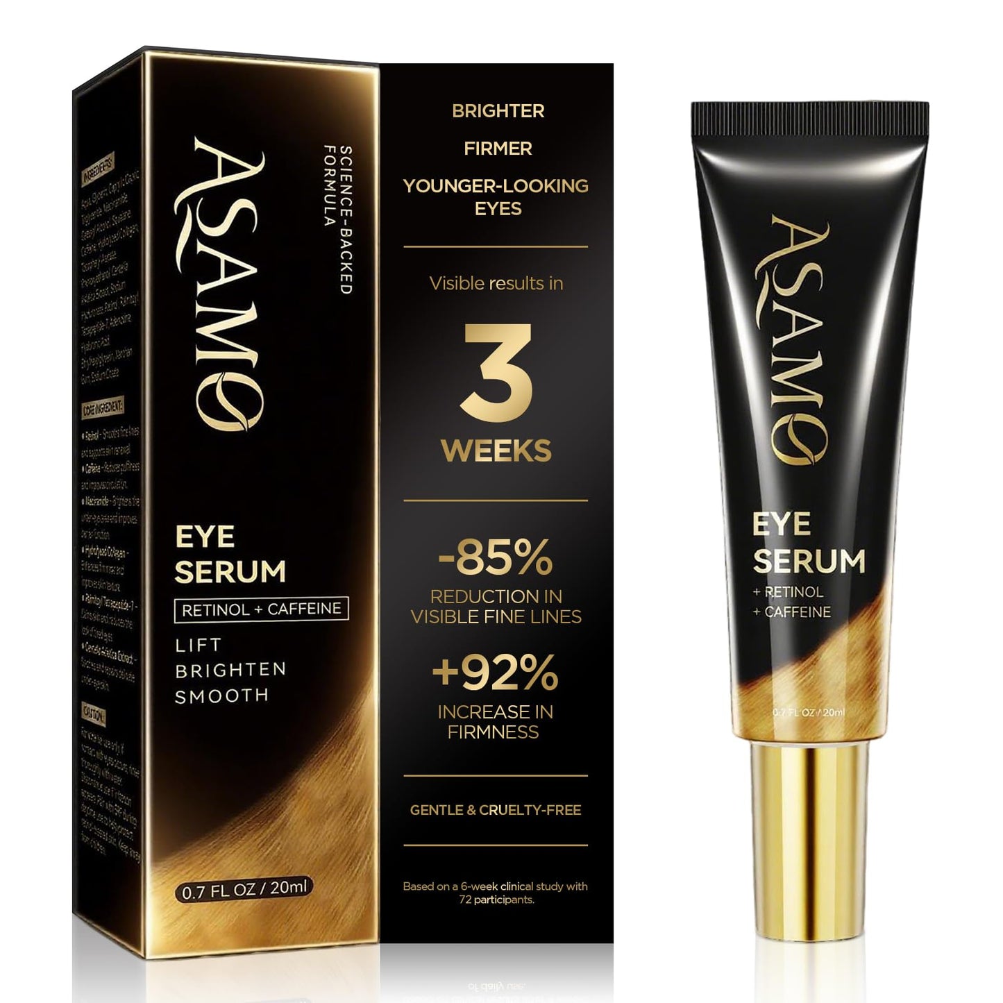 ASAMO Retinol & Vegan Collagen Eye Serum – Firming, Depuffing & Brightening (20ml)