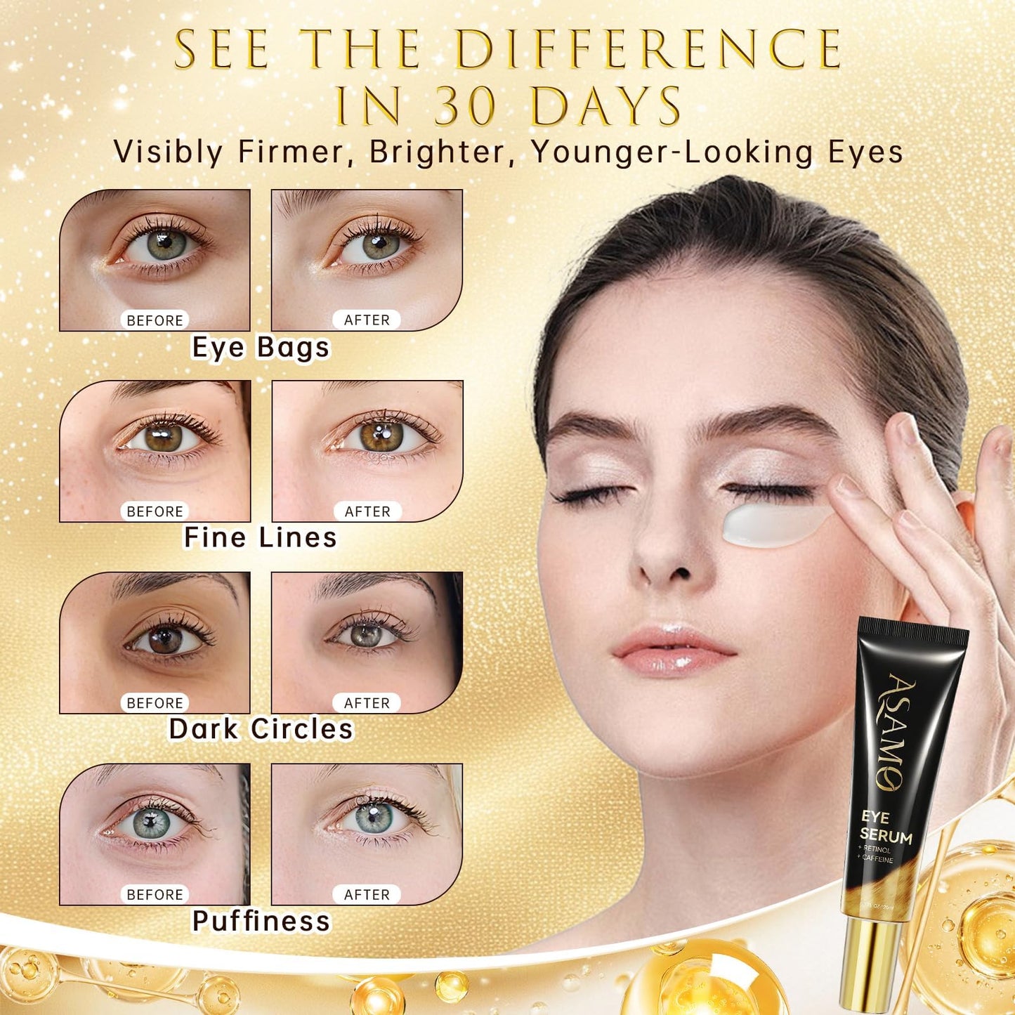 ASAMO Retinol & Vegan Collagen Eye Serum – Firming, Depuffing & Brightening (20ml)