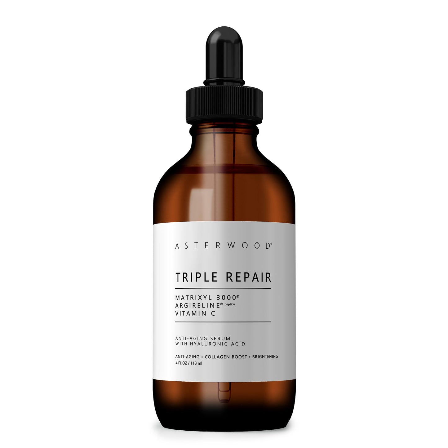 Asterwood Triple Repair Serum | Matrixyl 3000 + Argireline + Vitamin C + Hyaluronic Acid (Fragrance-Free) – 4 Fl Oz