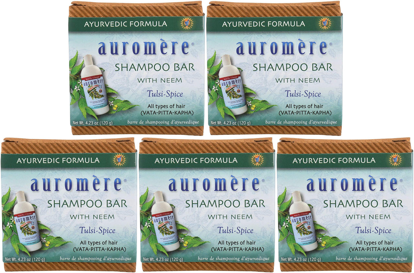 Auromere Ayurvedic Shampoo Bar – Eco-Friendly, Handmade, Vegan & Cruelty-Free (4.23 oz) All-in-One Bar – 5 Pack