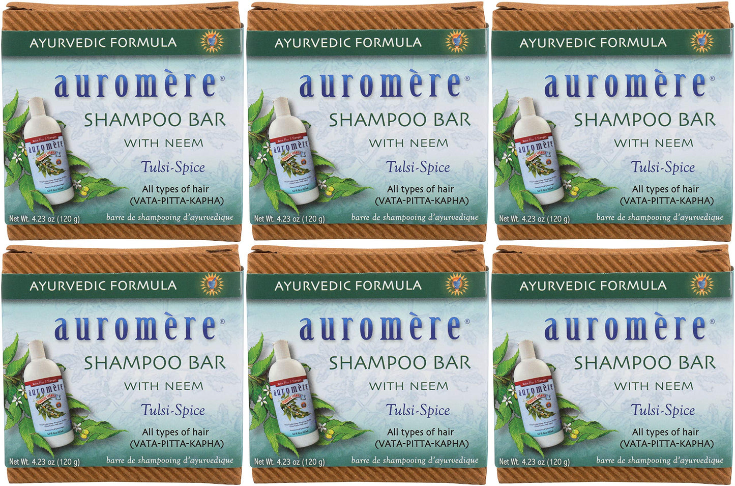 Auromere Ayurvedic Shampoo Bar - Eco-Friendly, Handmade, Vegan, All-In-One (4.23 oz) | 6-Pack