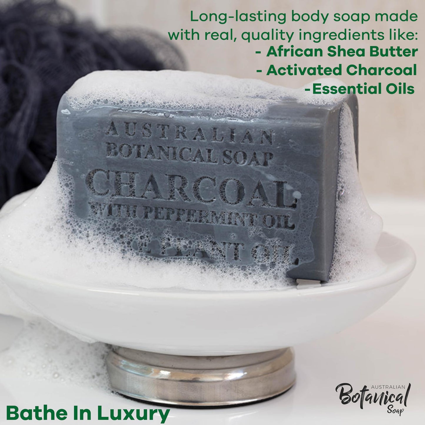 Australian Botanical African Black Soap with Activated Charcoal and Peppermint Oil – 6.6 oz, Pack of 8